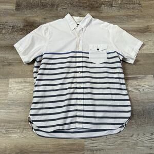 Ralph Lauren Striped Short Sleeve Button Down Shirt White Navy XL